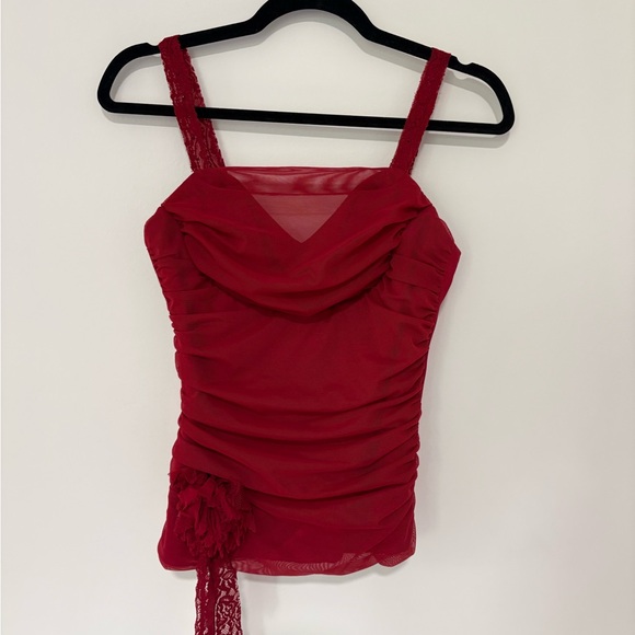 Cache Tops - Cache Red Lace Trim Top